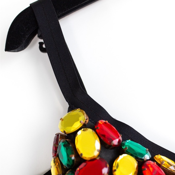 Dolce&Gabbana Vintage 1990s Rainbow Multicolor Crystal Candy Black Bustier Top - Picture 4 of 12